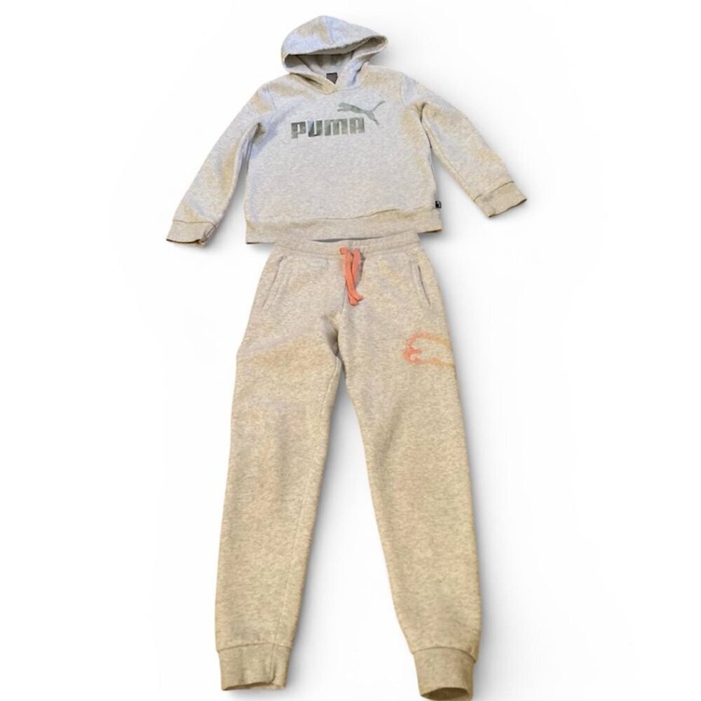PUMA Girls Cotton Blend Jogging Suit in Grey- Size 8-10Y